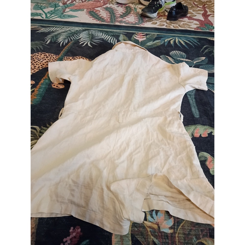 ZARA Women's Beige Linen Safari Utility Romper Playsuit Size S Missing Belt - Picture 2 of 7